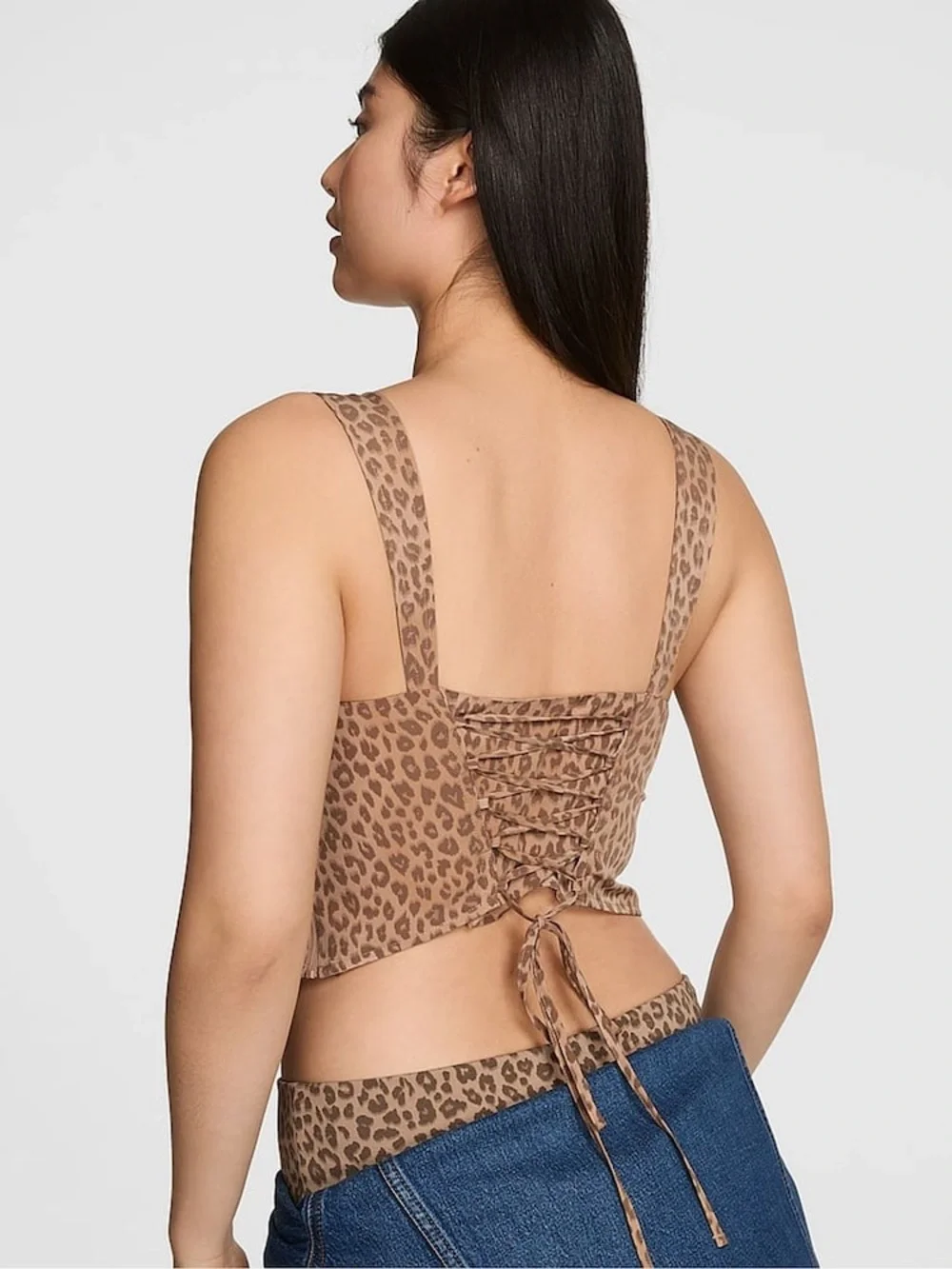 Victoria's Secret S PINK Animal Leopard Print Cropped Corset Style Tank Top